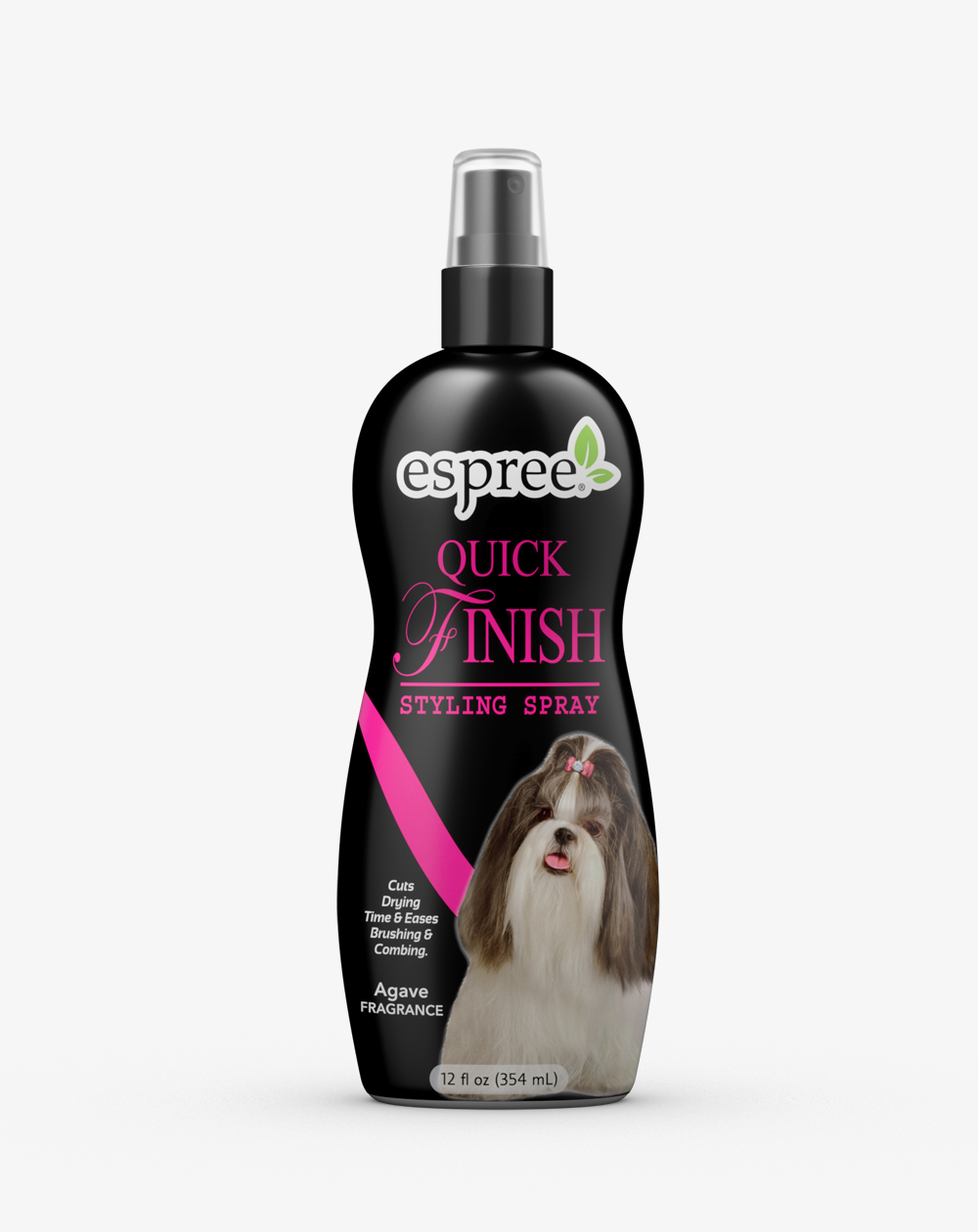 Dog grooming spray that cuts drying time and eases brushing and